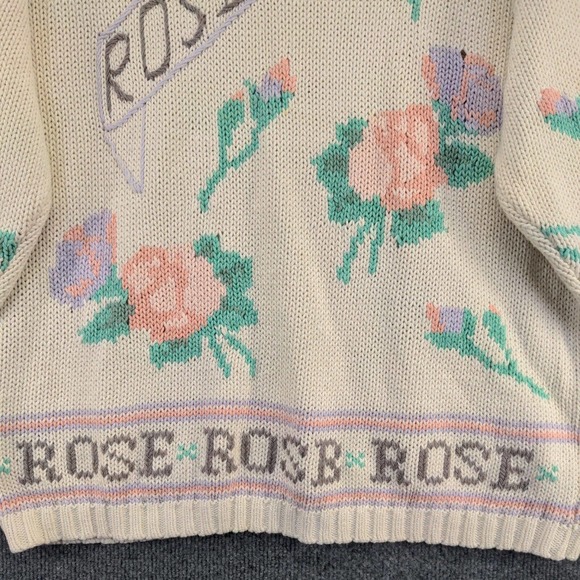 Chaus Women's Rose Pullover Knit Sweater Cream Medium Floral Crew Neck - Picture 4 of 12